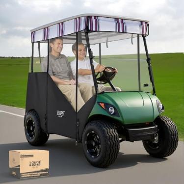 Imagem de 10L0L Caixa de carrinho de golfe estilo pista de 3 lados serve para 2 passageiros Yamaha G14 G16 G22 G29 Drive and Drive 2, capa de chuva Yamaha resistente 600D à prova d'água com para-brisa de PVC