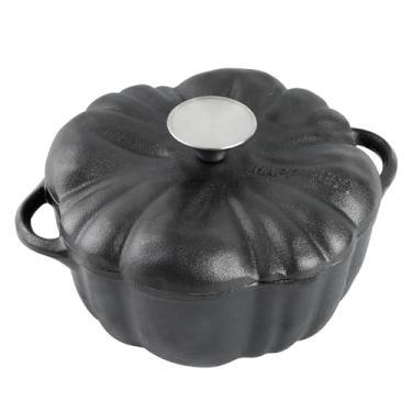 Imagem de Torradeira de alho de ferro fundido pré-temperada, assadeira de alho resistente com tampa, assadeira de alho em forma de abóbora, panela de alho para forno, churrasqueira, fogão, churrasqueira (22 cm