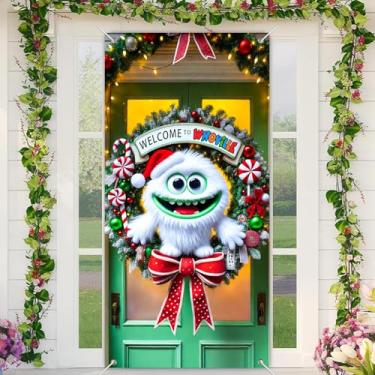 Imagem de BlissYard Capa de porta de Natal, guirlanda de coração de boneco de neve, decoração de fim de ano, faixa de porta de poliéster, decoração de parede para ambientes internos e externos, suprimentos de