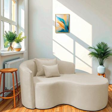 Imagem de Recamier Curvo Orgânico 150cm 2 Lugares Lado Direito para Sala de Estar Linho Londres Bege
