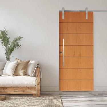 Imagem de Porta Correr 2 Trilhos Soft Aparente Puxador Tubo 60cm 72x210cm Direito Belíssima Rodam