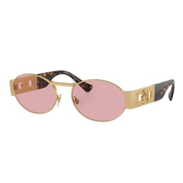 Imagem de Versace Óculos de sol unissex armação de bronze fosco, lentes prateadas espelhadas cinza, 56 mm, Ouro fosco, Large