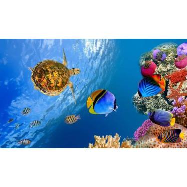 Imagem de Painel de Lona Fundo do Mar Tartaruga 3D - Fabrika de Festa, 150x100cm