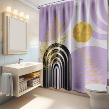 Imagem de Cortina de chuveiro QGHOT Boho Mid Century Modern Preta/Roxa