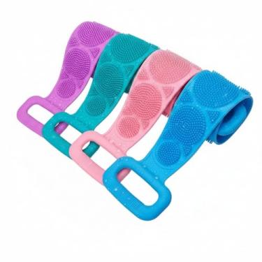 Imagem de Esfregão Esponja de Banho Esticável Silicone Dupla Face – Escova Massageadora e Esfoliante Corporal para Costas e Corpo | Antibacteriana, Durável e Ideal para Pele Sensível