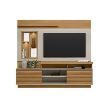 Imagem de Rack Bancada C/ Painel P/ Tv Até 60 Pol Eldorado 2 Portas E 2 Prateleiras 181x200cm Nature/off White - Linea Brasil