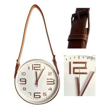 Imagem de Relógio De Parede 30 Com Com Alças De Couro Branco
