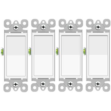 Imagem de Greencycle - Interruptor decorativo de 3 vias, branco, pacote com 4, interruptor basculante de três vias/polo único 15A 120/277V