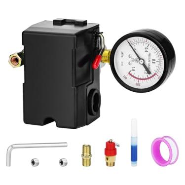 Imagem de Válvula de controle universal do interruptor de pressão do compressor de ar (90-120 PSI, 110V-240V) com regulador de 0-180 PSI e válvula de alívio de pressão de segurança - peça de substituição de 4