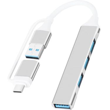 Imagem de SAISN Hub USB 3.0, USB C para USB Hub 2 em 1, portátil, 4 portas, hub USB para USB 3.0, extensor de dados, adaptador divisor de dados para MacBook Pro/Air, laptop, PS4, PS5, impressora, mouse, prata