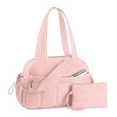 Imagem de TOPDesign Bolsa esportiva de viagem para mulheres, bolsa de ginástica acolchoada com bolso molhado, para viagem de fim de semana com manga de bagagem, rosa, Large, Casual