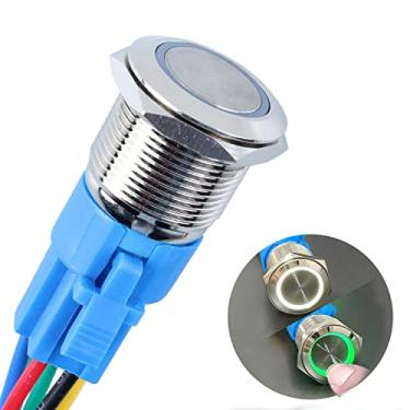 Imagem de DMWD Interruptor de botão de travamento de metal LED de duas cores de 19 mm à prova d'água antivandalismo 1NO 1NC SPDT 12V 3/10.2 cm orifício de montagem com soquete pré-fio para campainha carro barco
