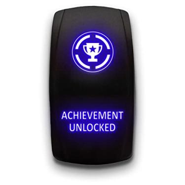 Imagem de Achievement Desbloqueado - Azul - Interruptor de alternância gravado a laser, interruptor com 5 pinos, à prova d'água, preto Shell/ON-Off DPST, interruptor basculante iluminado para caminhão, barco
