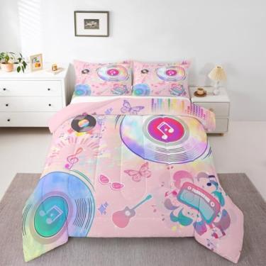 Imagem de Conjunto de cama Queen, moderno, para crianças, meninas, guitarra, borboleta, rosa, decoração de quarto de meninos, meninas, adolescentes, conjunto de edredom com bola de cristal, respirável, macio