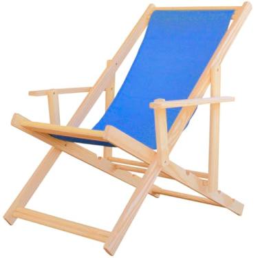 Imagem de Espreguiçadeira Madeira Maciça Dobrável Piscina ou Varanda – Com Braço, Natural (Azul Claro)