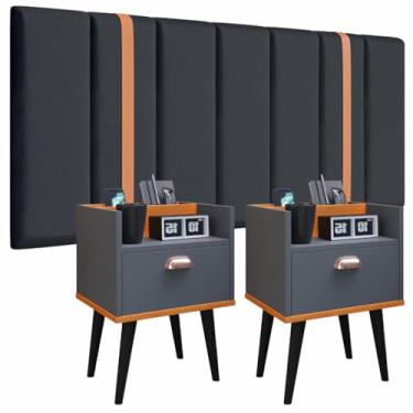 Imagem de Conjunto Quarto com Cabeceira Casal Modulada Casal Queen King com Kit Criado(Cinza/Cinza,195CM - KING)