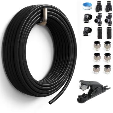Imagem de Sctihwelire Kit de tubulação de ar PU 1/10.2 cm OD x 1/15.2 cm ID - Mangueira flexível preta de 12 m com encaixes de pressão para conectar, cortador de tubo - kit de linha de ar pneumático para