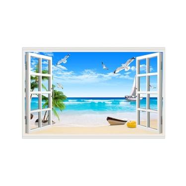 Imagem de Falsas Janelas Paisagens Impressões em Tela-Pássaros mar praia-Quadro Arte Moderna-Natureza Pintura Decoração Parede 30x50cm Sem Moldura