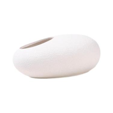 Imagem de Generic Vaso de cerâmica para arranjo de flores, tigela em formato de seixo, vaso de flores moderno, enfeite de mesa para escritório, prateleira, mesa de, Branco