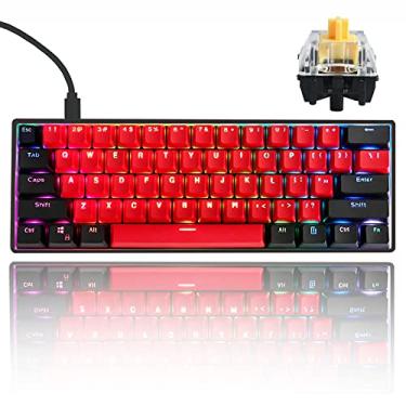 Imagem de Teclado mecânico GTSP Gk61 SK61 60%, teclado para jogos 60% trocável a quente com retroiluminação RGB, NKRO, resistente à água, cabo tipo C para Win/PC/Mac (Gateron amarelo óptico, Milão)