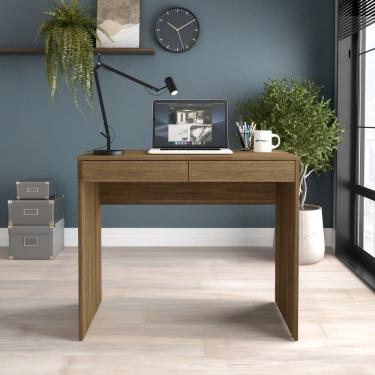 Imagem de Mesa Aparador Tijuca 90cm 2 Gavetas Castanho Politorno Móveis