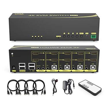 Imagem de eKL Hdmi Kvm Switch 4 Entradas E 2 Saídas Monitor Duplo Display Estendido 4K A 60Hz 4:4:4 Com Áudio Hub Usb 2.0 Compartilhando Teclado Mouse Para Pc
