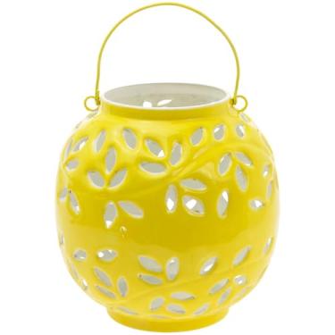 Imagem de Boston International Lanterna/suporte de vela lanternas decorativas de metal para ambientes externos | Domésticas de mesa e pátios: grande, amarelo
