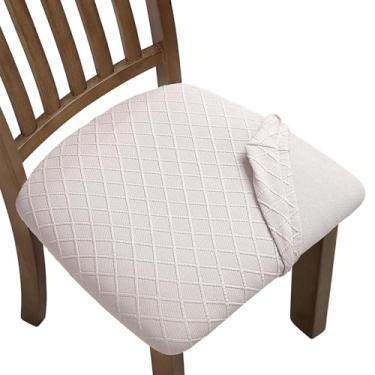 Imagem de Fuloon Capas elásticas para assento de cadeira de jantar 6 peças, capas removíveis laváveis para cadeiras de jantar antipoeira (6, bege claro)