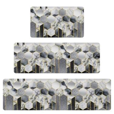 Imagem de XLHOMO Tapetes de cozinha – Conjuntos de 3 tapetes de cozinha, de couro nappa, à prova d'água, tapete de cozinha cinza para cozinha, entrada, banheiro, sala de estar (44 x 76 cm + 44 x 119 cm + 44 x