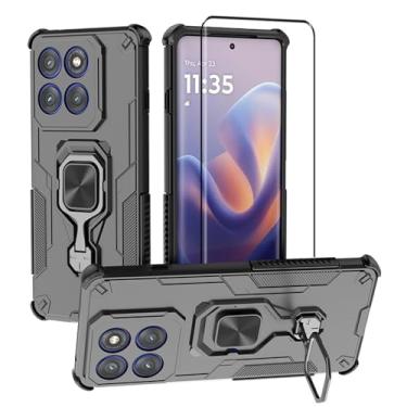 Imagem de Capa compatível com Motorola Edge 60 Pro 5G com protetor de tela de vidro temperado, capa de telefone híbrida de camada dupla antiarranhões, preta