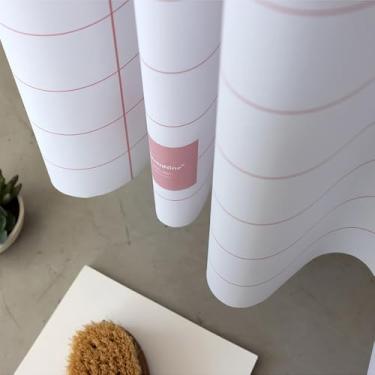 Imagem de onesevennine Cortina de chuveiro de designer coreana – Sem costura, resistente à água (180 cm L x 188 cm C) grade larga - Rosa - Inclui 12 ganchos de plástico para fácil configuração