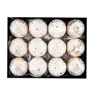 Imagem de predolo 12 Peças de Enfeites de Natal Pendurados, Decoração de Natal, Bolas de Natal Inquebráveis, Enfeites para Aniversário, Guirlanda, Porta, Pared, Ouro Branco, Tamanho real