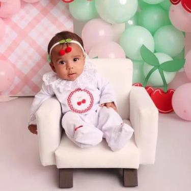 Imagem de Macacão de Bebê Menina Renda Cerejinha 100 Algodão recém nascido mater
