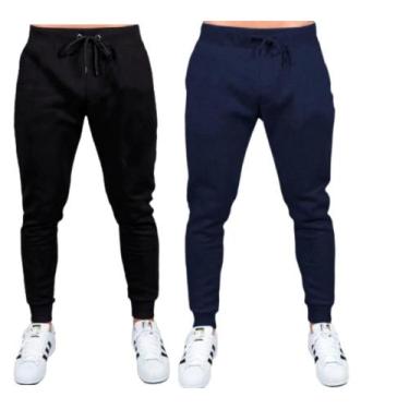 Imagem de Kit 2 Calça Moleton Jogger Masculina Acadêmia - lgamn, Preto, Azul, 14