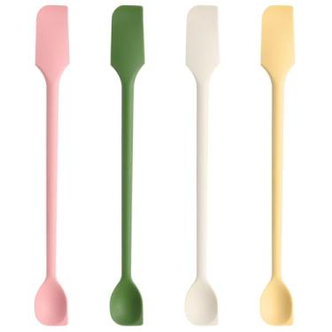 Imagem de 4 espátulas de silicone de ponta dupla, colher de mexer para colher e misturar mini espátulas finas para uso na cozinha