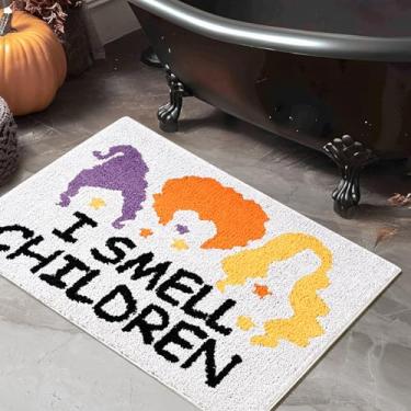 Imagem de RoomTalks I Smell Tapete infantil de Halloween 5 x 7 cm lavável, tapete de banheiro com tufos de microfibra de bruxa engraçados, decorações fofas assustadoras para a estação do dia das bruxas, tapete