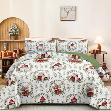 Imagem de Conjunto de colcha de Natal tamanho Queen, conjunto de colcha de Papai Noel, 3 peças, colcha de poliéster macio com duas fronhas padrão
