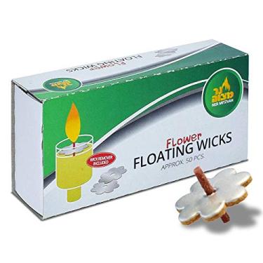 Imagem de Pavios flutuantes em forma de flor Ner Mitzvah – Suporte de disco de algodão e cortiça para copos de óleo – Pinças de remoção de pavio bônus, Prata, 1