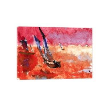 Imagem de Paisagem Abstrata Pôster Famosas Pinturas-Reprodução em Tela-Imagem Decoração Sala de Estar(Red Sea with Boat) 50x70cm-19x27in Tela Embrulhada