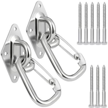 Imagem de FUCNEN Kit de ganchos de rede resistentes para pendurar - Ganchos de almofada de aço inoxidável com parafusos de montagem para âncora de balanço de parede de teto - Ferragens de rolamento de carga de