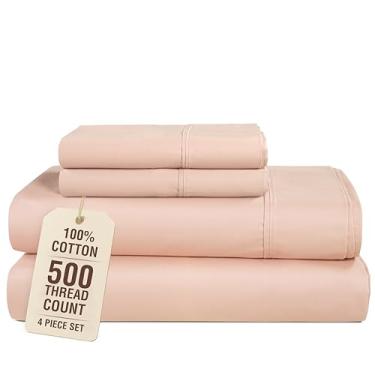 Imagem de Casa Platino Jogo de lençol solteiro 100% algodão - 4 peças (1 lençol liso, 1 elástico, 2 fronhas) - contagem de 500 fios - conjunto de lençóis de cama de cetim ultramacio sem deslizamento 38 cm