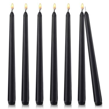 Imagem de Conjunto de 7 velas cônicas pretas, tempo de queima de 7 a 8 horas, sem cheiro, sem fumaça e sem gotejamento, conjunto de velas de jantar de 10 x 25 cm para castiçais domésticos, casamentos, festas e