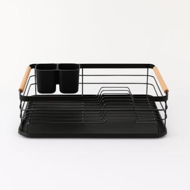 Imagem de Escorredor de Louça em Ferro Preto com Alças de Madeira 42,5x30x14,2cm – Suporte 9 Pratos + Porta Talheres – Design Moderno, Resistente e Elegante para Cozinha