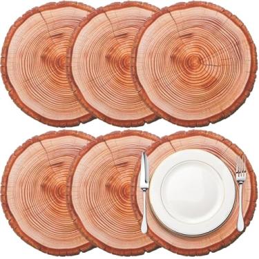 Imagem de Remerry Jogo americano de fatia de madeira de couro, conjunto de 6, pratos redondos rústicos de 35 cm, tapetes de mesa de fazenda, tapetes de mesa para casamento, Natal, cozinha, jantar, à prova