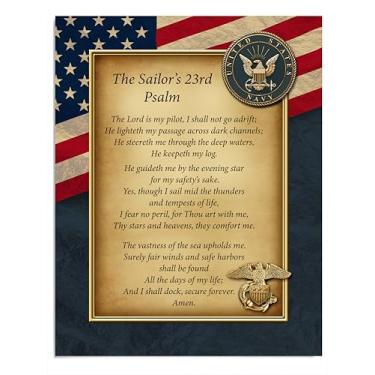 Imagem de AMERICAN LUXURY GIFTS Arte de parede náutica patriótica baseada na fé — Pôster de oração de proteção "Sailor's 23rd Psalm".