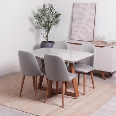 Imagem de Conjunto de Jantar Mesa Retangular com Vidro Bennett 4 Cadeiras New Drop - Natural c/ Cinza
