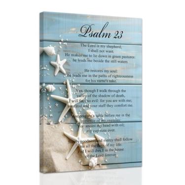 Imagem de ZXHYWYM Arte de parede em tela cristã Salmo 23 imagens Coastal Beach Wall Decor Escritura Versículos da Bíblia Impressões Pôster inspirador para casa emoldurado (30,5 cm x 45,7 cm)