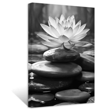 Imagem de ZXHYWYM Arte de parede de banheiro zen preto e branco imagem de lótus para parede espiritual lírio d'água impressões em tela arte spa para sala de meditação ioga (imagem-1, (30,5 cm x 45,7 cm))