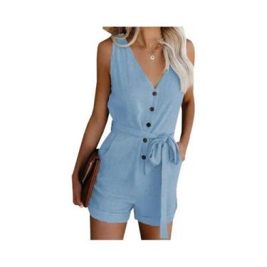 Imagem de Macacão Feminino Verão - Casual, Decote V, Shorts e Estilo Europeu, BR