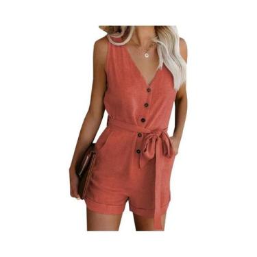 Imagem de Macacão Feminino Verão - Casual, Decote V, Shorts e Estilo Europeu, BR